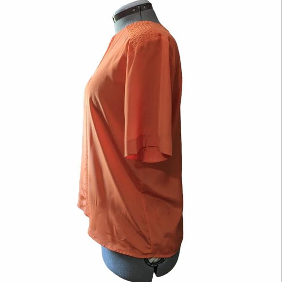 Vintage Martinique Lightweight Orange Pleated Top, Size Large - Picture 3 of 6